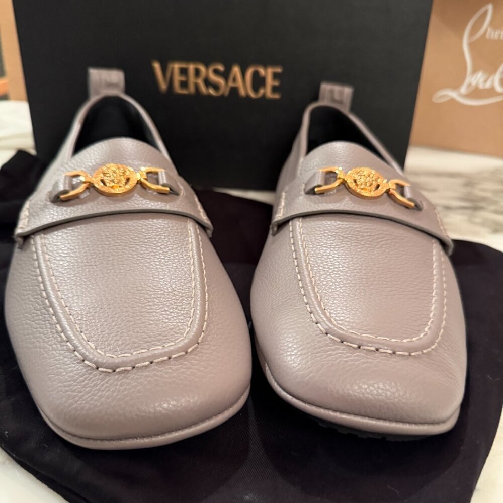Versace 1017072 Gray Leather Driver Shoes with Medusa plaque, 42.5 - Picture 8 of 16